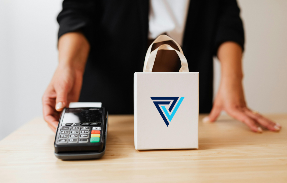 Shopping bag with Valmar Merchant Services logo representing payment solutions for smoke shops, CBD brands, and mushroom retailers